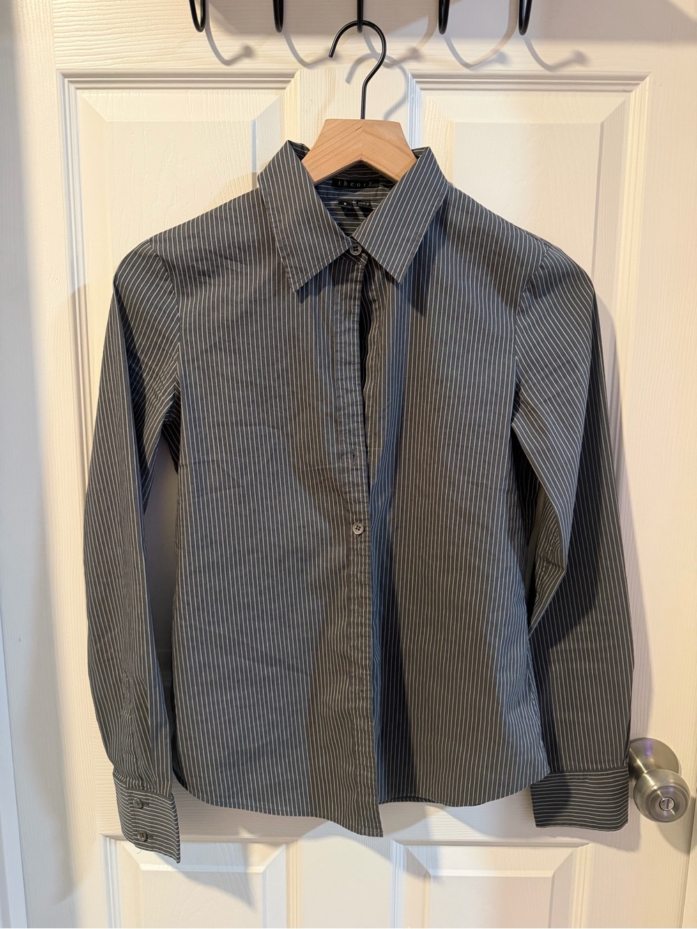 Theory Gray Pinstripe Dress Shirt